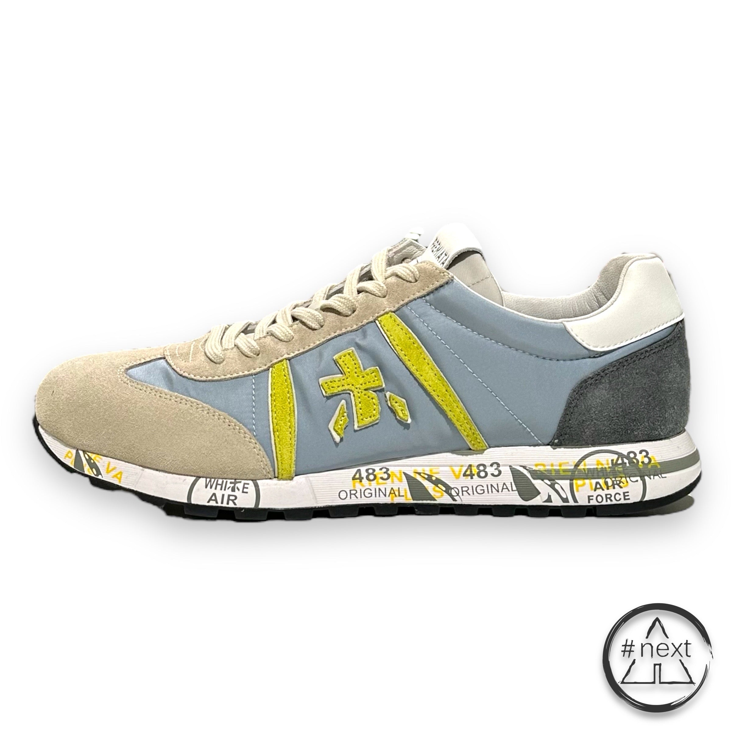 (#B) Premiata - sneakers LUCY var. 6619 - Azzurro, lime, beige. - ANDY #NEXT