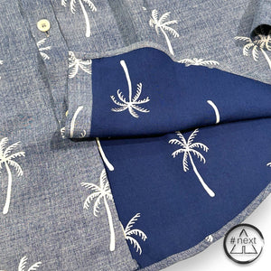 QB24 - Camicia 100% Viscosa, collo alla coreana - blue palme