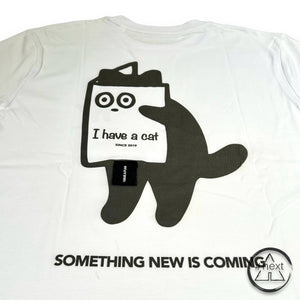nngr2 - T-shirt in cotone Organico 100% - I HAVE A PLAN - I HAVE A CAT - Somethings new is coming - Bianco. - ANDY #NEXT