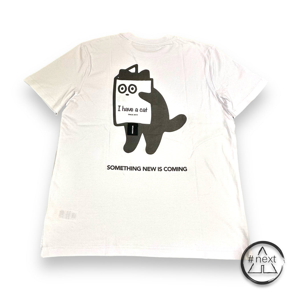 nngr2 - T-shirt in cotone Organico 100% - I HAVE A PLAN - I HAVE A CAT - Somethings new is coming - Bianco. - ANDY #NEXT