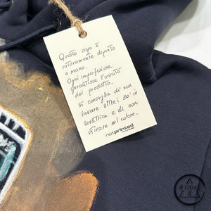 notprinted - Felpa Hoodie cappuccio DELTA rally - Blu navy. (capo dipinto a mano)